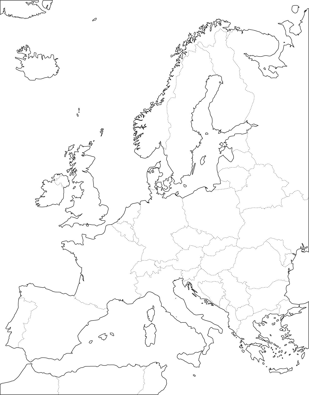 Europe : Carte d'Europe vierge blanche
