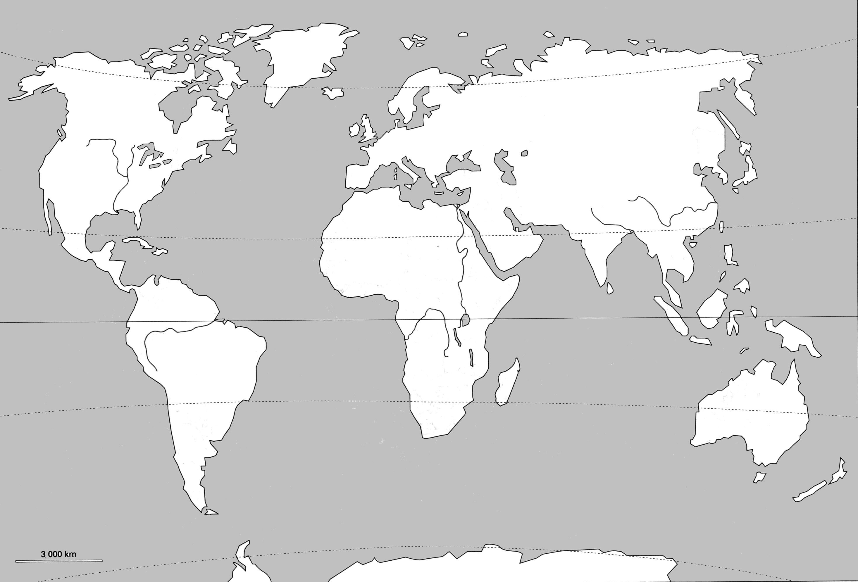 Carte vierge du monde en PDF à imprimer. Liste des Pays