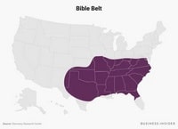 carte États-Unis Bible Belt