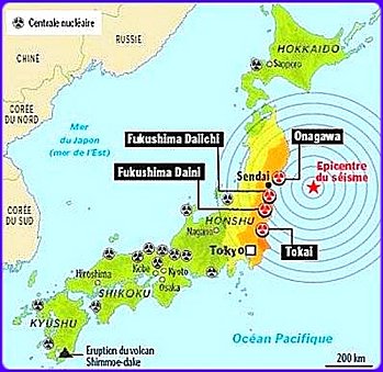 Carte des centrales nucléaires touchées par le séisme