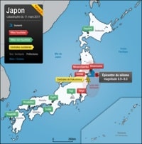 carte séisme des zones des répliques et du tsunami