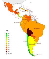 Carte espérance de vie Amérique latine