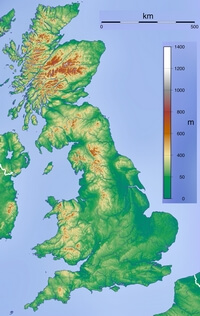 carte relief Grande Bretagne