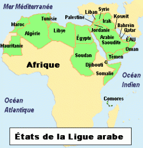 Carte des Etats de la ligue arabe