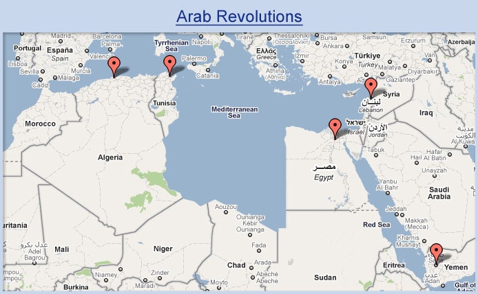 Carte des pays qui ont connu une révolution