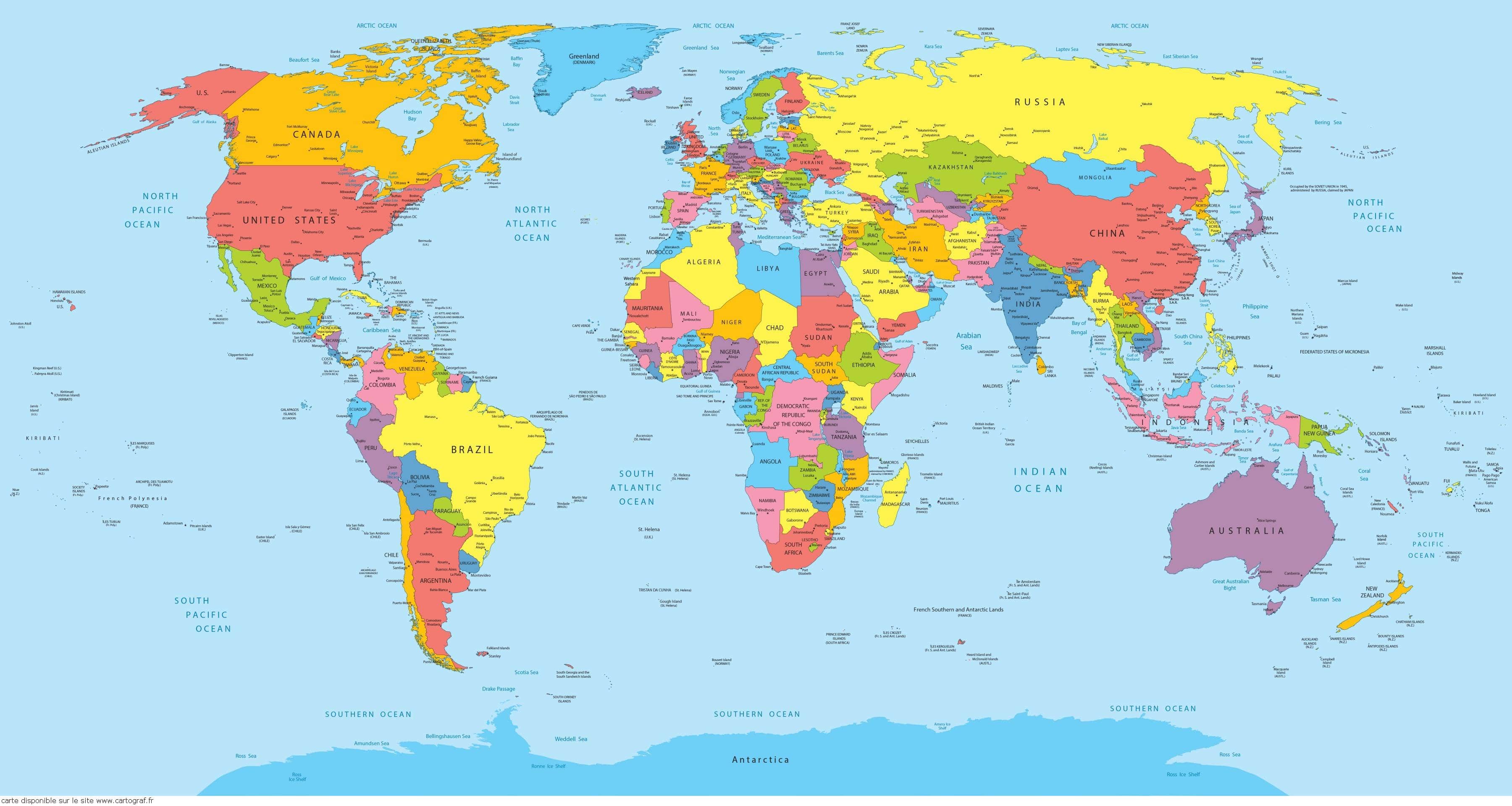 Cartograf.fr : Carte du monde : Grande carte du monde avec pays