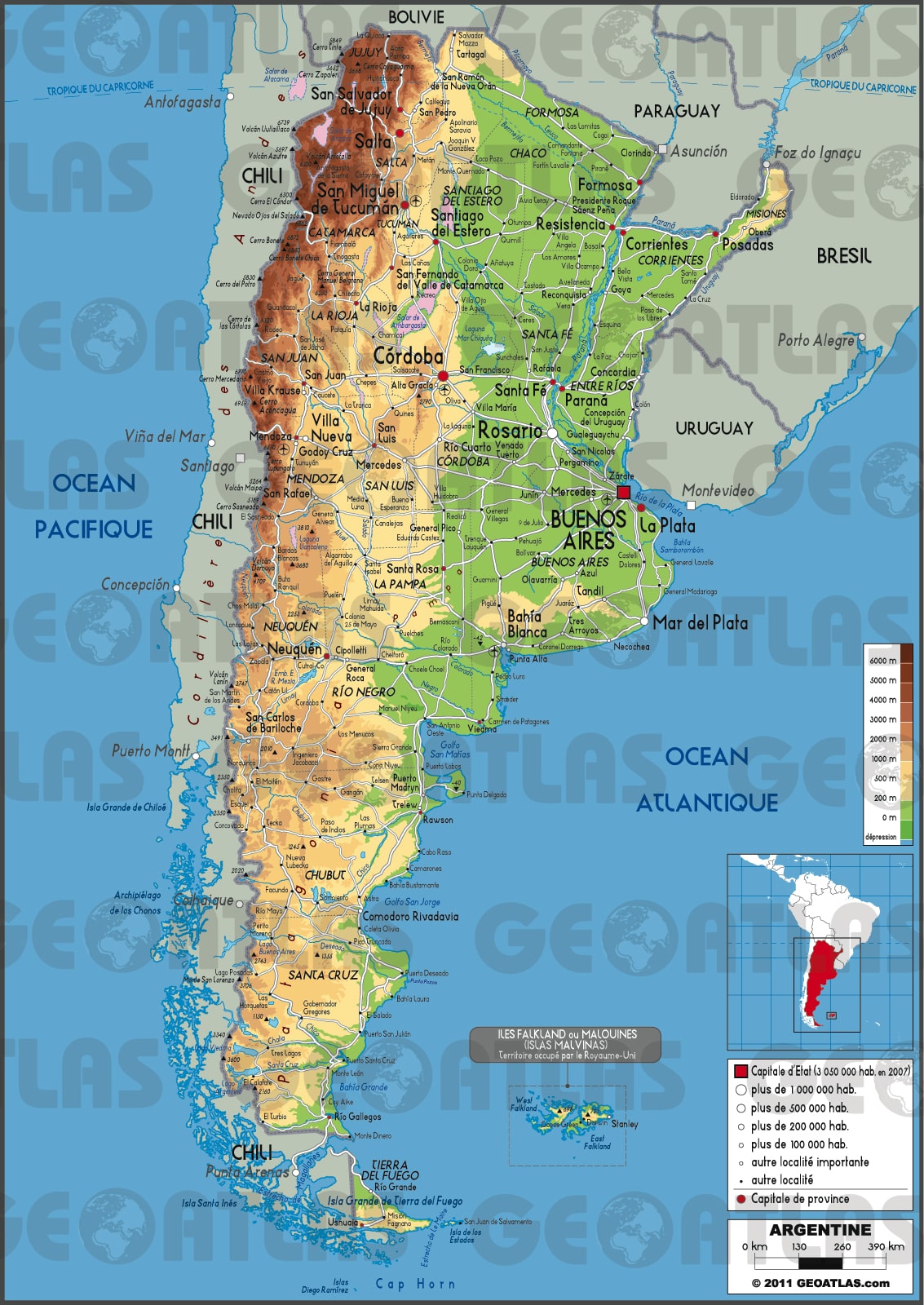 Carte de l'Argentine avec les villes