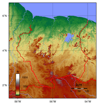 carte Suriname relief altitude