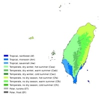 carte Taïwan climats selon la classification de Köppen-Geiger