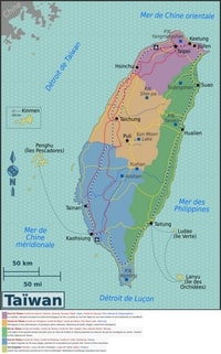 carte Taïwan régions et des informations touristiques
